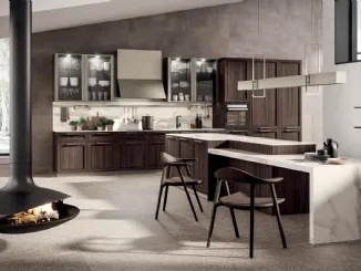 Cucina Moderna con isola Marilyn in Rovere cotto con top in marmo di Composit