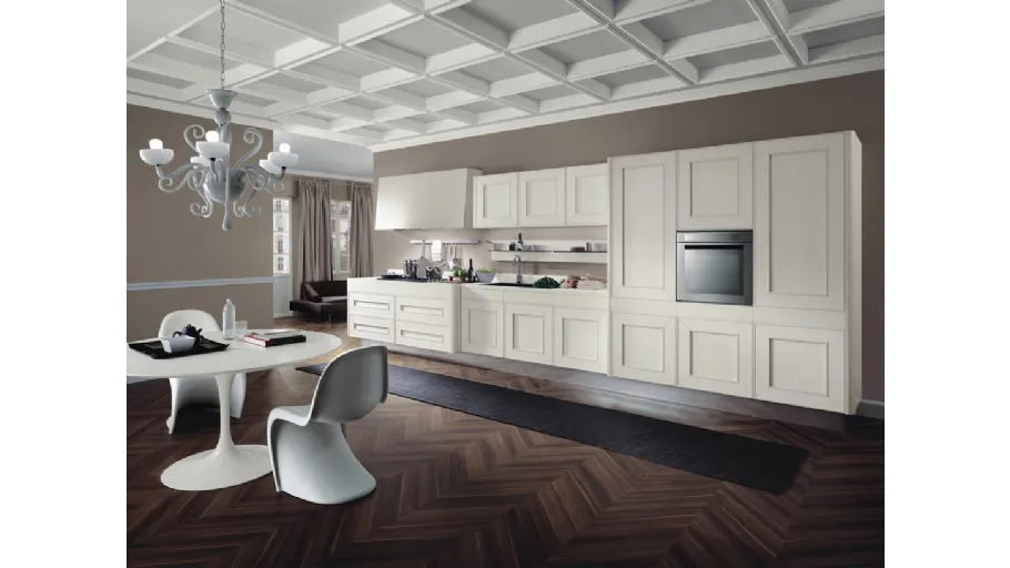 Cucina Moderna lineare Melograno in Rovere tinto Bianco di Composit