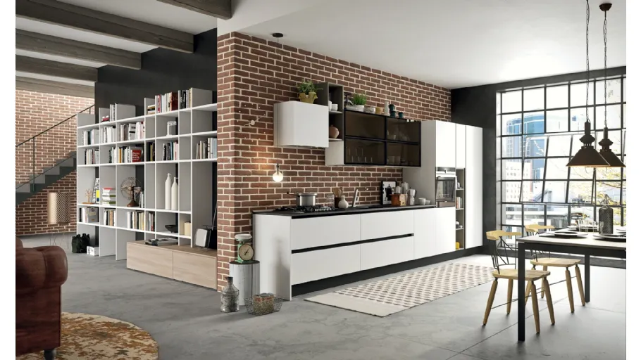 Cucina Moderna lineare Mia in LPL Bianco Seta di Aran