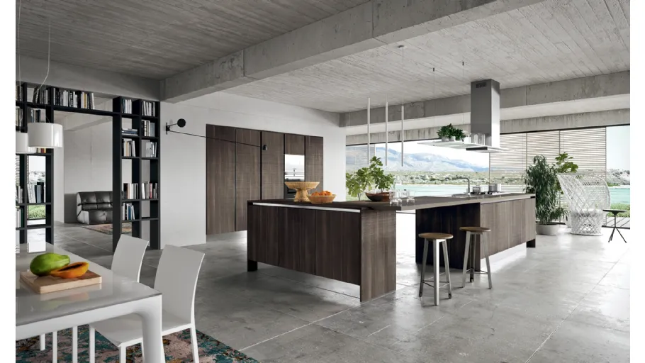 Cucina Moderna angolare con penisola Mia in LPL Rovere di Aran
