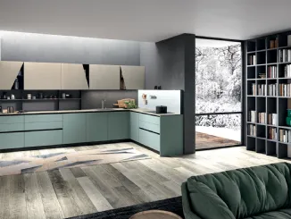 Cucina Moderna angolare Mia in LPL Verde Oliva e Argilla di Aran