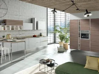 Cucina Moderna con penisola Mia in LPL Malta e Bianco seta di Aran