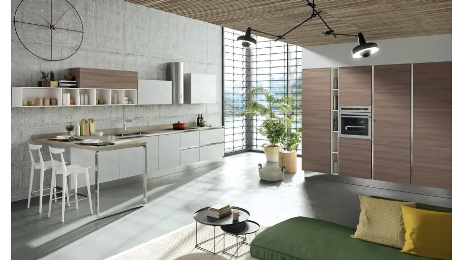 Cucina Moderna con penisola Mia in LPL Malta e Bianco seta di Aran