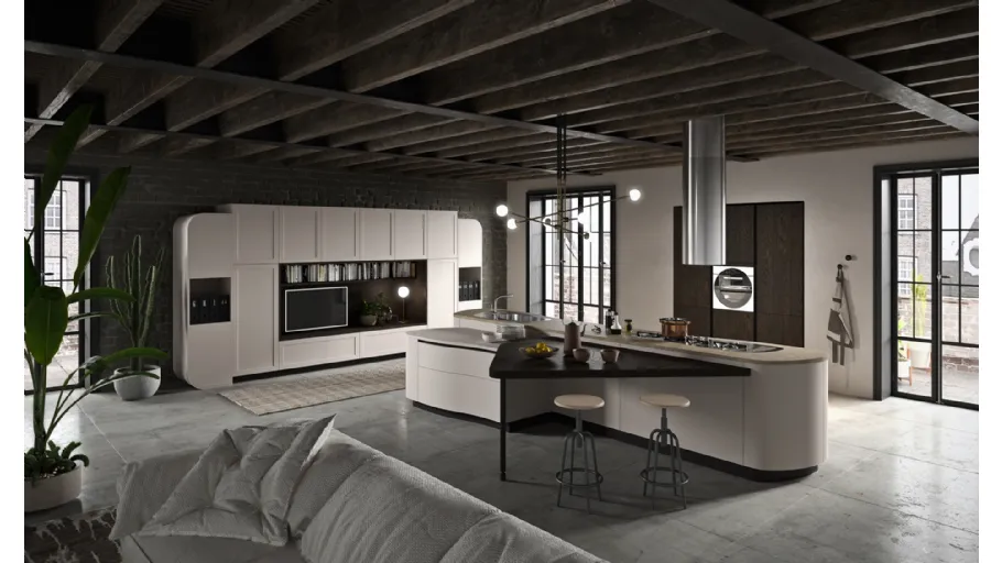 Cucina Moderna con grande isola centrale Vita Bella in laccato Corda opaco di Aran