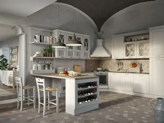 Cucina Shabby Chic Bellagio angolare con penisola in Frassino Bianco decapè di Aran