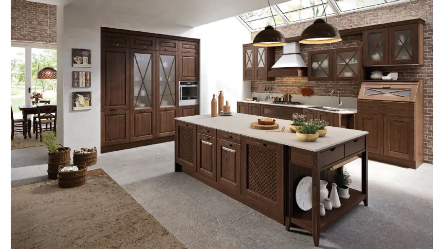 Cucina Shabby Chic Bellagio lineare in Frassino tinto Noce di Aran