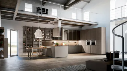 Cucina Lounge legno Vintage ad angolo con penisola laminato argilla laccato opaco  di Composit