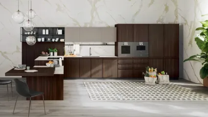 Cucina Pepper Rovere Termotrattato con penisola di Composit