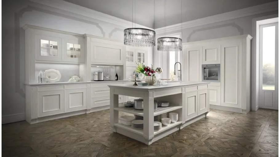 Cucina Melograno classic in Rovere Bianco con Isola di Composit